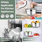 TeamFar Mixing Bowls with Lids, 5-Piece Stainless Steel Metal Nesting Salad Bowl for Mixing Prepping, Healthy & Heavy Duty, Airtight Lids & Dishwasher Safe, 4.5/3/1.5/1/0.7 QT-Khaki