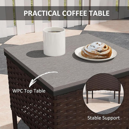 Outsunny 3 Piece Wicker Patio Furniture Set, PE Rattan Rocking Chairs - Image 6