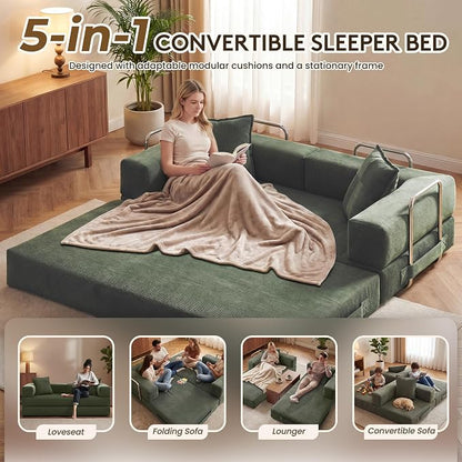GRUSIGN 78 Inch Convertible Sofa Bed, 5-in-1 Futon Sofa Bed Pull Out Couch - Image 3
