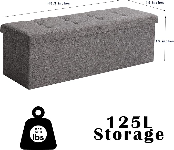 45.3 Inches Storage Ottoman Bench Foldable Seat Footrest Shoe Bench End of Bed - Image 3