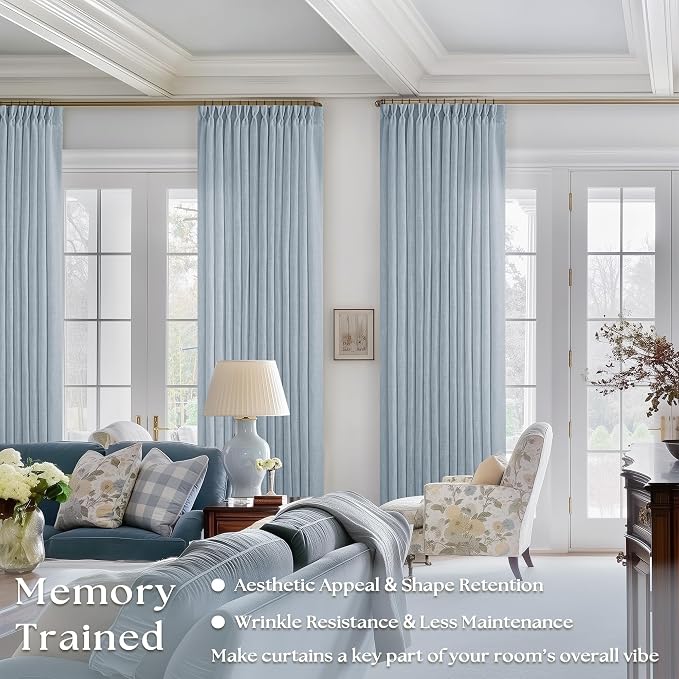 Light Blue Linen Curtains 102 Inches Long - Image 2