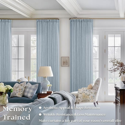 Blue Grey 90 Inch Linen Curtains Pinch Pleated - Image 2