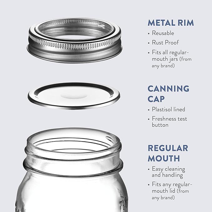 Paksh Novelty Mason Jars 16 oz - 6-Pack Regular Mouth Glass Jars with Lid & Seal Bands - Airtight Container for Pickling, Canning, Candles, Home Decor, Overnight Oats, Fruit Preserves, Jam or Jelly