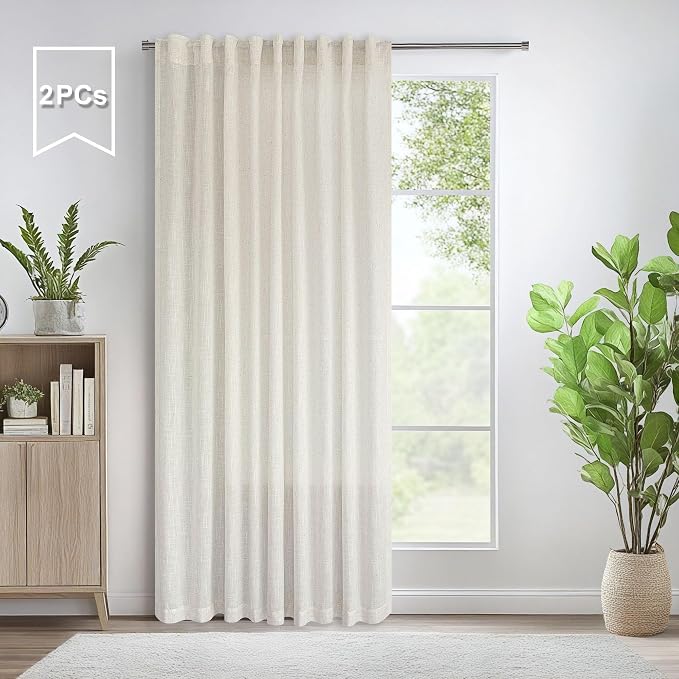 Ptialk Cream Linen Curtains 80 Inch Length - Image 2