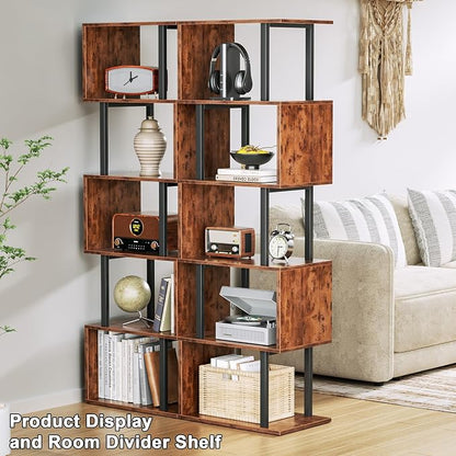 Furologee 6 Tier Bookshelf, Tall S Shaped Geometric Bookcase, Modern Display - Image 4
