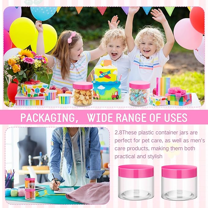 Patelai 4 Pieces Round Wide-mouth Leak Proof Plastic Container Jars with Lids for Travel Storage Makeup Beauty Products Face Creams Oils Salves Ointments DIY Making(6 Ounce,Pink)