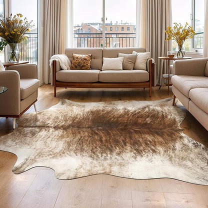 Western Faux Cowhide Rug, Animal Cow Hide Rug, 4.6 x 5.2 Ft Brownish | Premium by AROGANAREARUG