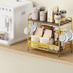 Coffee Bar Organizer for Countertop Station, Simple Assembly 2 Tier Shelf for Home,Office, Coffee Cup Holder Storage Organization for Counter Accessory Storage Rack with 4 Hooks Space-Saving