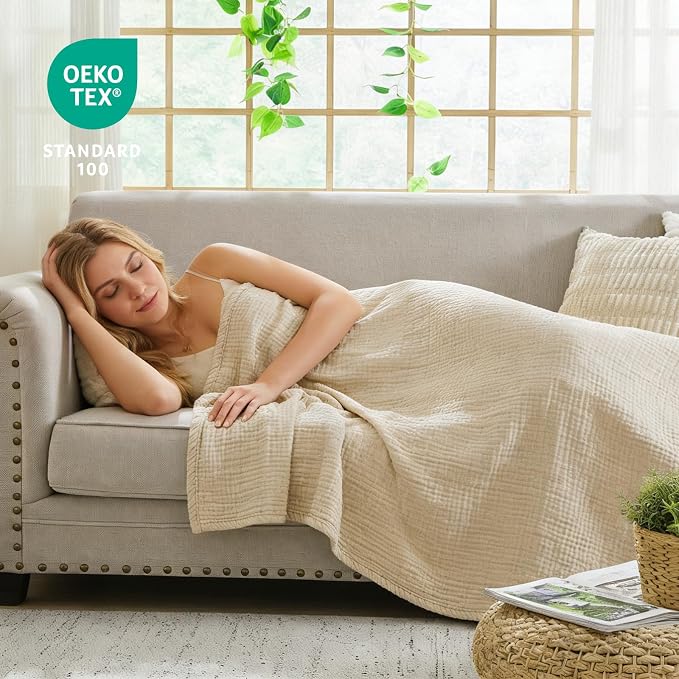 EMME Muslin Blankets for Adults Throw Blanket for Couch Breathable Gauze Soft - Image 5