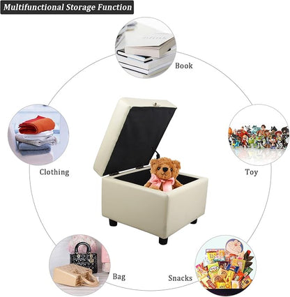 H&B Luxuries Tufted Leather Square Flip Top Storage Ottoman Cube Foot Rest - Image 7