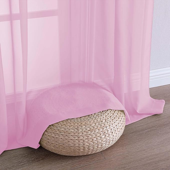 Pink Sheer Curtains 120 Inches Long 2 Panels Set, Airy Lightweight Sheer Pink - Image 5
