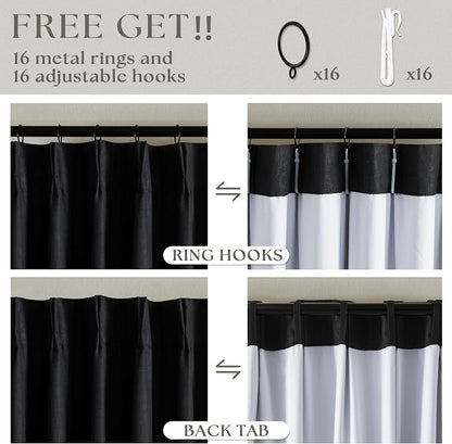 Black Pleat Linen Blackout 102 Inch Curtains - Image 6