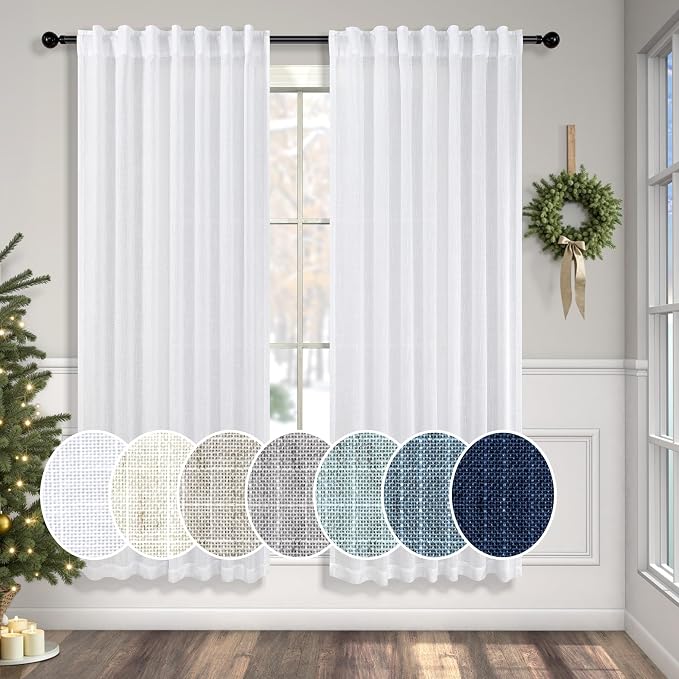 White Textured Curtains 72 Inch Length by Pitalk