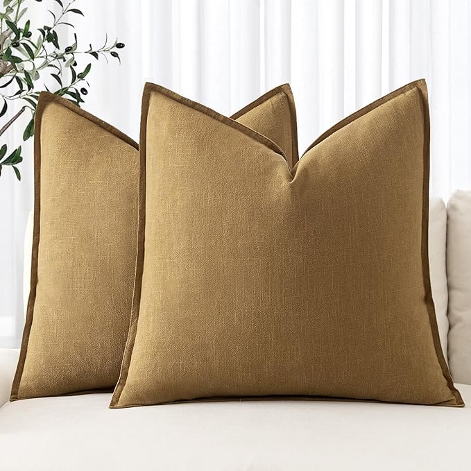 MIULEE Decorative Linen Pillow Covers 18x18 Inch Mustard Yellow | Boho by MIULEE