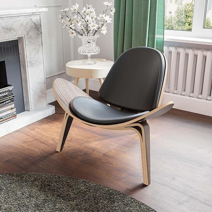 Modern Shell Lounge Accent Chairs, Faux Genuine Leather Mid Century Armless - Image 2