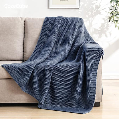 CozeCube Dusty Blue Seed Stitch Throw Blanket 50"x60", Farmhouse Decor | Blanket - Image 3