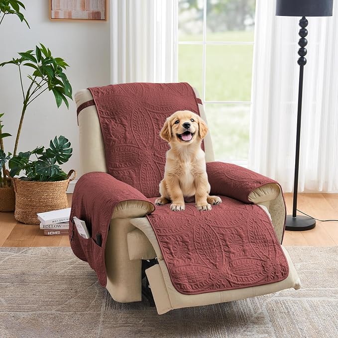 Red Quilted Recliner Chair Covers, Waterproof Recliner Chair Covers, Lazy Boy by Pamhaven