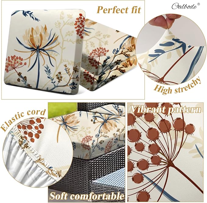 CALBODE 12PACK Outdoor Sofa Seat Cushion Covers, Floral Printed Stretch - Image 4