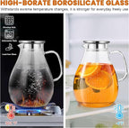 SUSTEAS 3 Litre 101oz Glass Pitcher Jar with Lid and Nozzle, 3.17Quart Cold/Hot Water Glass Water Bottle, Ice Tea for Refrigerator, Large Water Jar for Juice, Milk, Coffee or Homemade Drinks