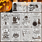 Halloween Stencils for Painting 11.7”x8.26” Reusable Halloween Stencil A4 Skeleton Witch Black Cats Draw Templates for Wood Signs Walls Windows Door Mat Fabrics