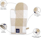 Encasa XO Long 12"x7" Oven Microwave Hand Gloves Mitts (2 pc Set) for Kitchen Cooking & Baking - Heat Resistant, Thick & Safe, Protection of Hands from Hot Utensils - Buffalo Beige Checks