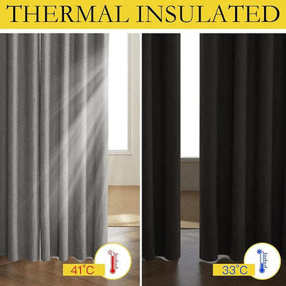 NICETOWN Grizzle Gray Vintage Linen 100% Blackout Curtains - Image 2