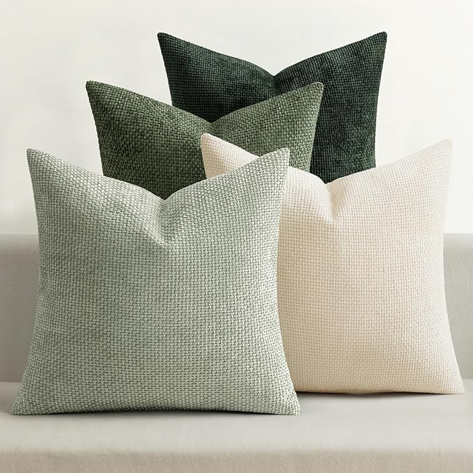 MIULEE Soft Decorative Chenille Pillow Covers Green 16x16 Pack of 4 | Nordic by MIULEE