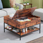 Coffee Table with Storage, Square Coffee Table with Display Shelf and Hidden by BIZOEIRON