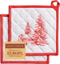 Maison d' Hermine Pot Holders Set 100% Cotton Heat Resistant Potholders 8" x 8" Hot Pads with Loop BBQ, Cooking, Baking, Grilling, Kitchen, Handling Hot Pans (Pack of 2, Winter Jouy)