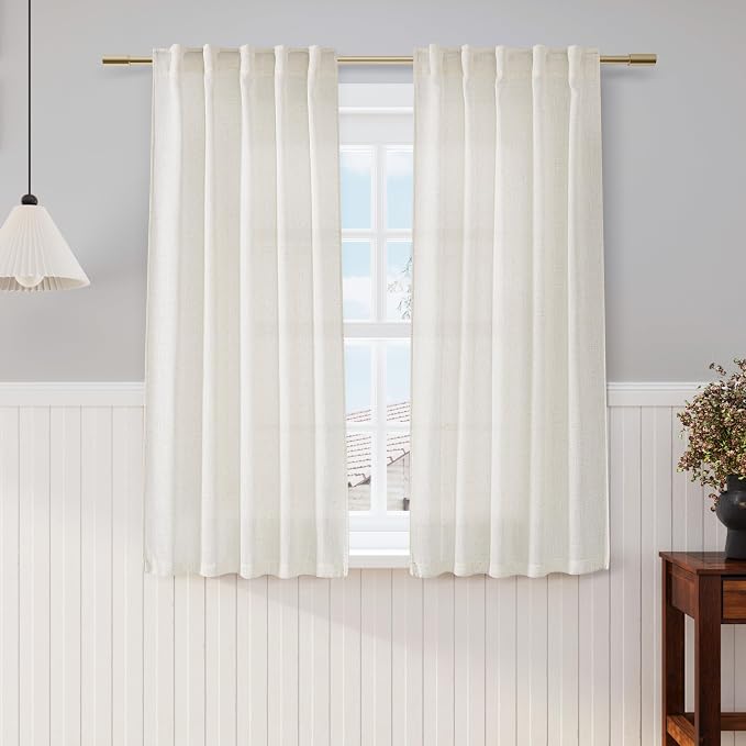 Natural Cafe Curtains 54 Inch Length 2 Panels Set Back Tab Thermal Insulated by Nanspring