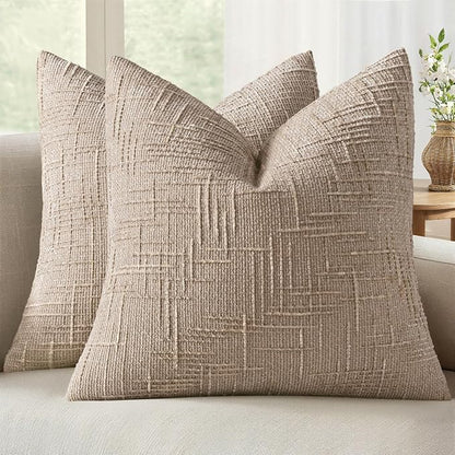 MIULEE Chenille Textured Euro Throw Pillow Covers Oatmeal 22x22 Set of 2 | by MIULEE