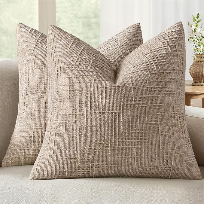MIULEE Chenille Textured Throw Pillow Covers Oatmeal 16x16 Set of 2 | Slubby by MIULEE