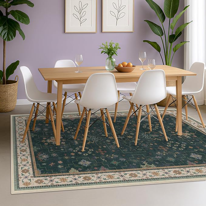 Vintage Dark Green 6x9 Dining Room Rugs - Image 3