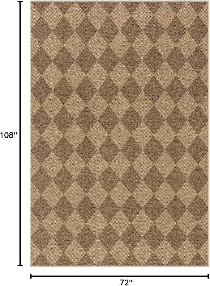 Lahome Checkered Easy Jute Outdoor Patio Rug, 6x9 Living Room Rugs Washable | - Image 2