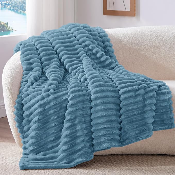 BEDELITE Ribbed Twin Blanket for Couch & Bed, Light Blue, Warm Yet Lightweight by BEDELITE