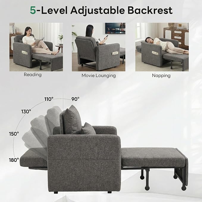 Iroomy 5-Level Adjustable Convertible Sleeper Chair, 3-in-1 Pull Out Sofa Bed - Image 5