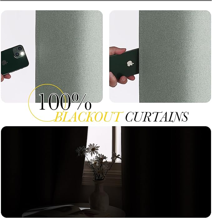 NICETOWN Sage Green Curtains 100% Blackout, W52 x L84 in, Linen Textured - Image 4