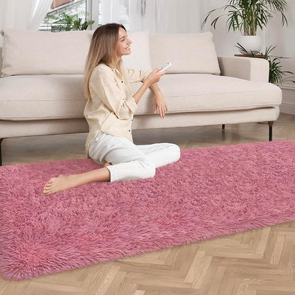 2x6 Bedside Area Rugs for Bedroom Soft Fluffy Shag Blush Pink Rug for Hallway - Image 2