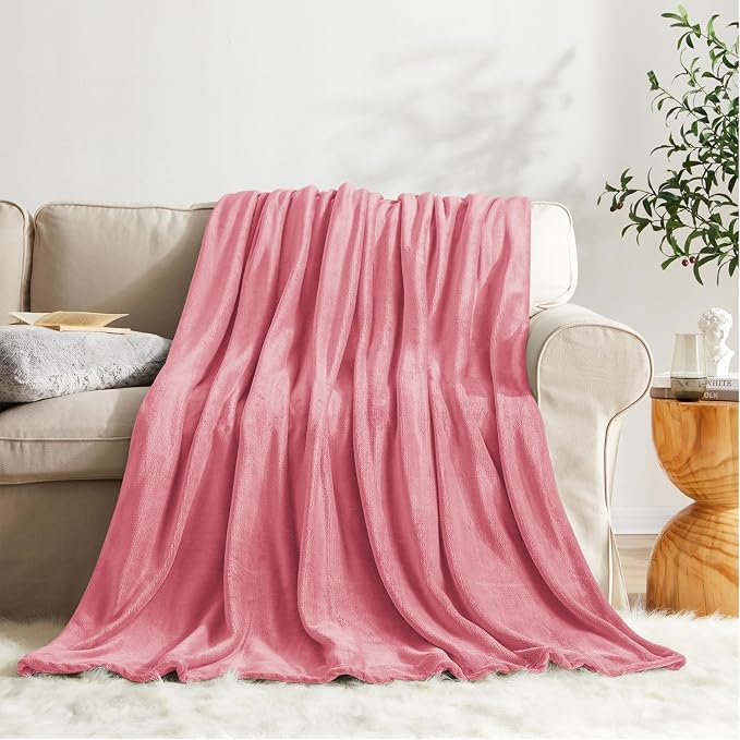 KMUSET Fleece Blanket Twin Size Salmon Pink Lightweight Super Soft Cozy Fuzzy - Image 2