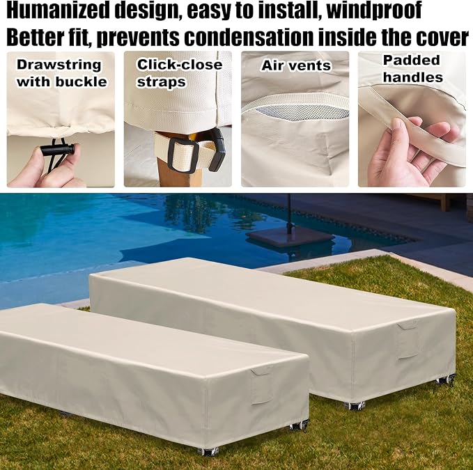 Outdoor Chaise Lounge Cover 1 Pack Patio Lounge Chair Covers Waterproof 600D - Image 6
