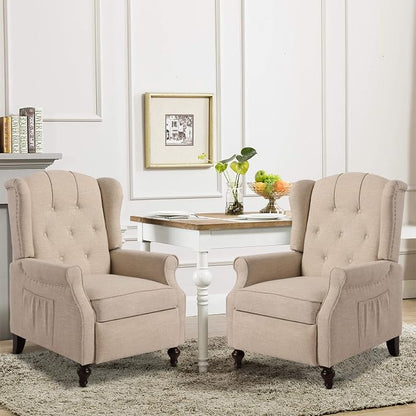 Wingback Recliner Chair with Massage and Heat, Tufted Fabric Push Back Recliner by Consofa