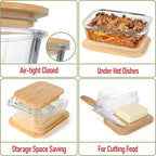 Set of 4 Stackable Space-Saving Nesting Glass Containers with Airtight Bamboo Lids - Lunch, Meal & Food Prep - Microwave & Oven Safe BPA Free Durable Heat Resistant Inert Borosilicate Glass
