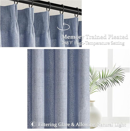 Extra Long 108 Inch Dusty Blue Pleated Linen Light Filtering Sheer Curtains - Image 3