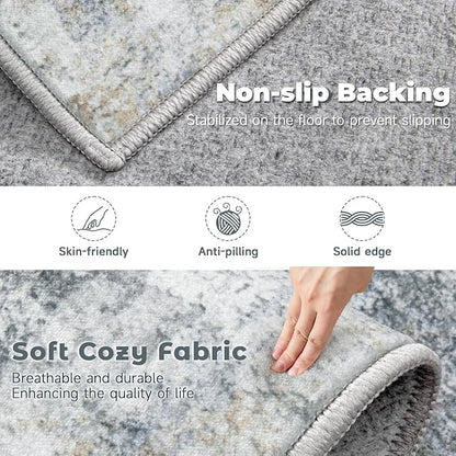 5x7 Area Rugs Washable Rug: Abstract Neutral Rugs Modern Non Slip Area Rug - Image 3