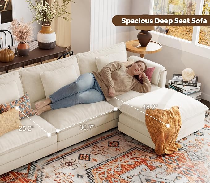 ELUCHANG 150'' Modular Sectional Cloud Couch, Modern Comfy Chenille U Shaped - Image 4