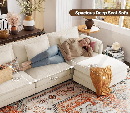 ELUCHANG 113'' Modular Sectional Cloud Couch, Modern Comfy Chenille Sleeper Sofa - Image 4
