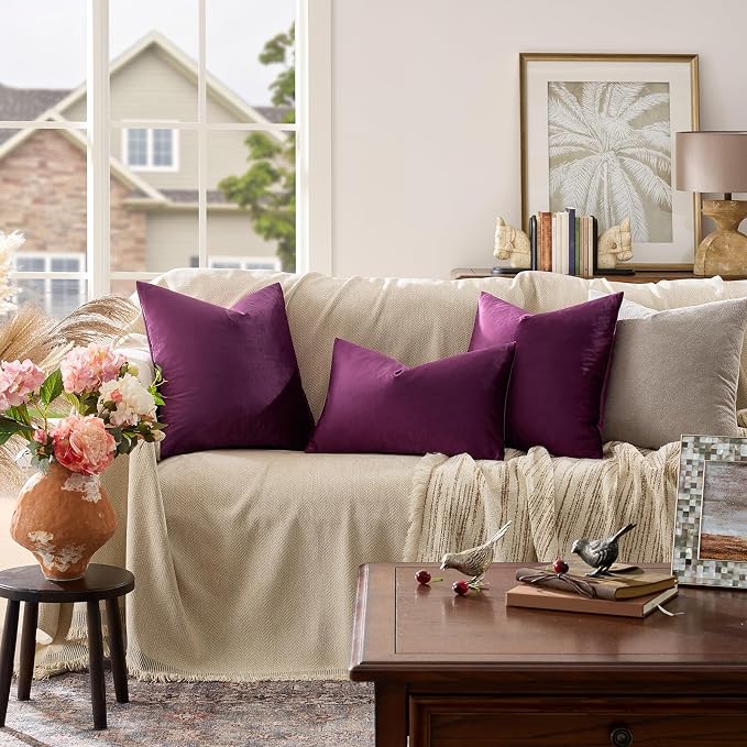 GIGIZAZA Velvet Pillow Covers 26x26 Decorative Pillows Pack of 2 Purple | Throw - Image 3