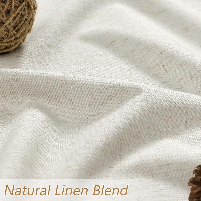 100% Blackout Linen Curtains for Bedroom 96 Inches Long 8 FT Natural Cream - Image 3