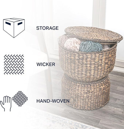 happimess SAT1000B Bhola 18" Hourglass Handwoven Hyacinth Storage Accent Table - Image 4