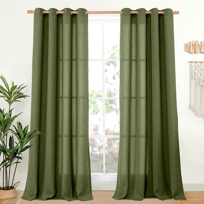 YoungsTex Olive Linen Semi Sheer Curtains 95 Inches Long by YoungsTex